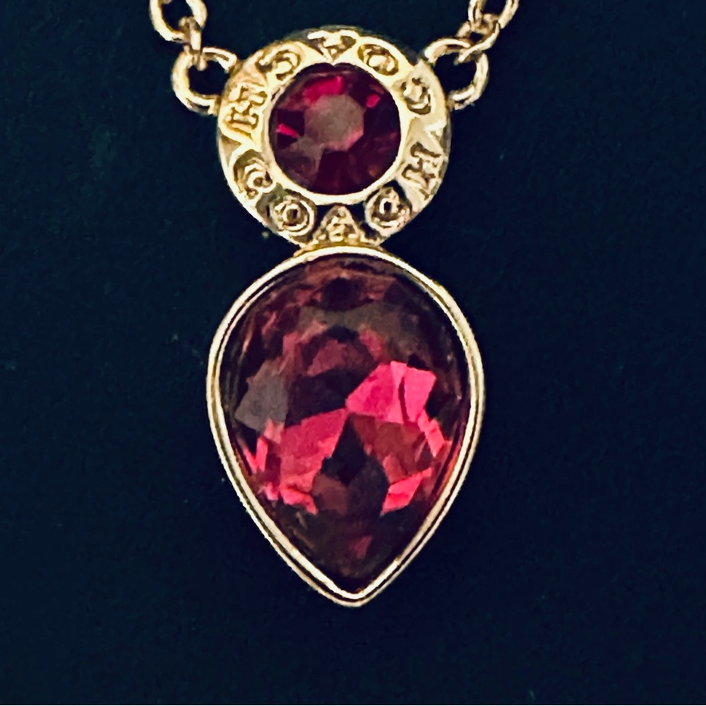 Coach - gold toned and ruby necklace and matching earrings, NIB - Picture 2 of 9